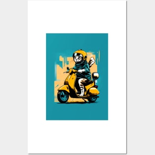 dog riding a scooter Posters and Art